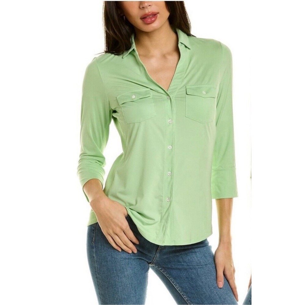 J.McLaughlin Brynn Lyford Jersey Shirt In Green Size Small Classic Coastal